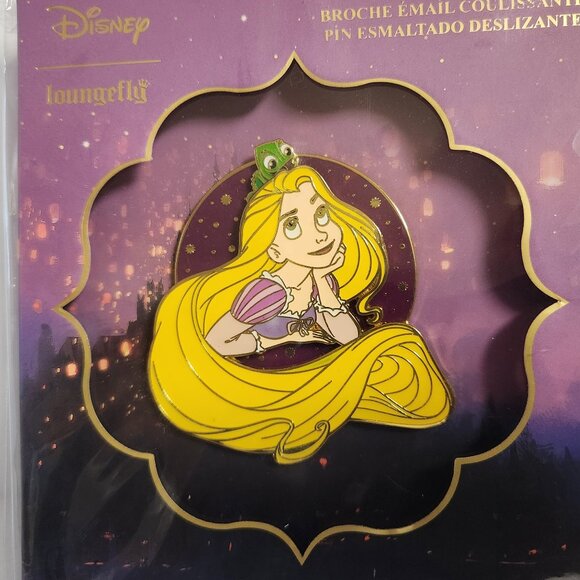 Loungefly Disney Tangled Pin LE 600 Rapunzel Pascal 3" Sliding Enamel Pin New - Picture 2 of 4